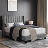 Yaheetech Letto Imbottito 140 x 200 cm Matrimoniale Altezza 23,5 cm Struttura Letto con Rete a Doghe in Legno e Metallo Testiera a Strisce Facile da Montaggio Moderno Grigio Chiaro