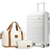 Kono Set di 4 bagagli a mano con beauty case, include 1 borsa da viaggio e 1 borsa da toilette in polipropilene leggero 55 x 40 x 20, bianco, 24'' Luggage Set, 2K2091L WE 24+2EA2212 BG/BN