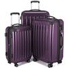 HAUPTSTADTKOFFER - Alex - Set di 3 valigie, 4 Doppie ruote, Nero brillante, (S, M & L), 235 litri, Colore Viola