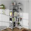 VEDECASA - Scaffale angolare a 5 ripiani, grande, 5 livelli, alto, da terra, moderno, per angolo, in metallo con telaio, ripiani aperti, per soggiorno, camera da letto, ufficio, bianco