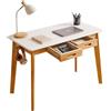 Aibiju Piccola Scrivania per Computer, Scrivania in Legno con Cassetto e asta Pensile, Scrivania da Studio, Scrivania da Lavoro, Tavolo da Pranzo in Legno Bianco + Gambe in Legno Naturale YD-WD01WN