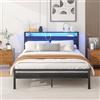 HOJINLINERO Letto 140 x 200 cm, con spazio di archiviazione e rete a doghe 140 x 200 cm, struttura letto 140 x 200 cm, letto con funzione di ricarica USB e illuminazione a LED, moderno letto in