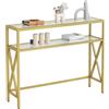 YMYNY Consolle Divano Tavolo in Vetro Temperato, Ingresso Industriale Corridoio, Divano Tavolo Stretto con ripiani, Espositore Compatto Con Piccolo Spazio, Soggiorno, 101 × 25 × 80.5CM Oro HGD007G