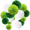 MAKFORT Pompon di carta di seta a forma di fiore, da appendere, da 15 cm, 25 cm, 30 cm, decorazione da matrimonio / festa di compleanno (Confezione da 15) verde