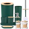 SLDIYWOW Set di 9 accessori da bagno verde scuro con pattumiera, vassoio, dispenser per sapone, portaspazzolino, portaspazzolino, portasapone, scopino per WC e porta Q-tip per bagno/inaugurazione