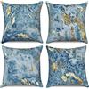 Hnmdmyi Copricuscino marmo 40x40 Set di 4, Blu Oro Astratto Marmo Texture Inchiostro Copri cuscino decorativo Arte moderna di lusso Copri cuscino in lino per divano letto giardino esterno Home Decor