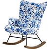 HomeMiYN Sedia a Dondolo Poltrona Dondolo Allattamento Interno Relax Salotto Camera da Letto Con Cuscino Lombare Struttura in Metallo e Gambe in Legno Stampato (Fiore blu)