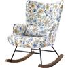 HomeMiYN Sedia a Dondolo Poltrona Dondolo Allattamento Interno Relax Salotto Camera da Letto Con Cuscino Lombare Struttura in Metallo e Gambe in Legno Stampato (Bellis perennis)