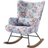 HomeMiYN Sedia a Dondolo Poltrona Dondolo Allattamento Interno Relax Salotto Camera da Letto Con Cuscino Lombare Struttura in Metallo e Gambe in Legno Stampato (Tarassaco)