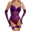 CEWIFO Babydoll Donna Top Reggiseno con Ferretto 3C Sostegno Non Imbottito Autoreggenti Sexydonna Hard Rosse Triangolo Slip Perizoma Cotone Fascia