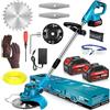 Oumeitu Tagliaerba con batteria da 21 V, decespugliatore elettrico, a batteria, per batteria Makita da 1300 W, decespugliatore senza spazzole con 2 batterie da 4,0 Ah e 8 in lame, testa per prato, giardino