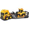 Dickie Toys - Volvo Truck Team - grande camion giocattolo con rimorchio e pale gommate con effetti luminosi e sonori, ruota libera, per bambini dai 3 anni in su