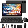 TIGERFU Tablet Android 14, 10.6 Pollici Tablet con Tastiera e Custodia, RAM 36GB+ROM 256GB (TF 2TB), Dual SIM 4G LTE+5G WiFi, 2.0GHz Octa-Core, 8MP+13MP, 9580mAh, BT5.0, 2000 * 1200 IPS, GPS - Nero
