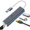 PCERCN Hub USB 3.0, 1000Mbps Ethernet Ultra Sottile Portatile, 3 Porte USB 3.0(5Gbps) +1 Porta Adattatore Gigabit Ethernet RJ45, Compatibile con Windows 10/8.1/8/7/XP/Vista, Linux1