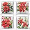 ASDCXZ Set di 4 federe per cuscino con fiori, 40 x 40 cm, dipinte a mano, colore rosso, verde, foglie, per divano, cuscino decorativo, lavabile, in poliestere, lino, per esterni
