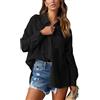 NONSAR Camicia da donna elegante con scollo a V, camicia a maniche lunghe, casual, alla moda, elegante, con tasca, marrone scuro., XXL