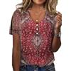 Yeenily Maglietta Donna T Shirt Scollo V Elegante Maglia Camicia Vintage Stampa T-Shirt Manica Corta Top Estiva Casual Magliette Basic Tee Bluse (Rosso, L)