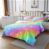 Loussiesd Set di trapunta Galaxy con motivo a righe arcobaleno con glitter per bambini ragazzi ragazze universo cielo stellato e stellato con 1 federa 2 pezzi per letto 170X230cm