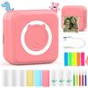 HuiJuKeJi Mini Stampante Fotografica,Stampante Termica,immagine per foto, stampa di ricevute,stampante fotografica,con 10 rotoli di carta 1 adesivo per smartphone, per Fotografica Note Elenco Memo (Pink)