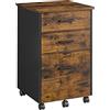 VASAGLE Mobile da Ufficio con 3 Cassetti, con 2 Cassetti di Tessuto, Uno di Legno, Comodino, Cassettiera con Rotelle, per Ufficio, Studio, Camera da Letto, Soggiorno, Marrone Vintage e Nero OFC046B01