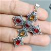 Fatto a mano Ciondolo religioso in argento sterling 925 croce con pietra preziosa taglio c...
