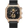 RORIOS Orologio Quarzo da Uomo Orologio da Polso Moda Quadrato Orologio Multifunzione Cronografo Orologio Luminosi Analogico Orologio Acciaio Inossidabile Nero Oro B