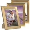 PHOTOLINI Cornici 15x20 cm oro legno MDF, set di 3 cornici larghe, moderne, plexiglass infrangibile, da tavolo o da parete, accessori extra - per una parete dal look raffinato
