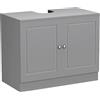 BAKAJI Mobile Sottolavabo da Bagno Linea Pietra in Legno MDF, Copricolonna con 2 Ante, Mobiletto Lavabo Moderno Salvaspazio, Armadietto da Terra per Lavandino Capiente, 55 x 66 x 37 cm (Grigio)