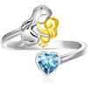 Qings Marzo Acquamarina Anello Pietra di Nascita con Design Madre Figlia in Argento Sterling 925 Anello Mama e Figlia con Cuore Zircone per Mamma Nonna Moglie Donne