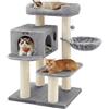 FEANDREA Tiragraffi, Albero per Gatti con Piazzola XXL in Peluche, Ampia Casetta e Cuccia Rotonda, unità Mobile, Spesse Colonne Completamente Rivestite in Corda Sisal, Stabile, Grigio Chiaro PCT01W