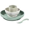 BÉABA, Set Pappa In Silicone Per Bambini, Con Ventosa, Antiscivolo, 4 Pezzi, Piatto + Ciotola + Bicchiere + Cucchiaio, Silicone Sicuro E Resistente, Adatto Alla Lavastoviglie e al Microonde, Verde