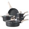 CAROTE Set 9 pezzi, padella 26 cm, casseruola con coperchio 18/20 cm, pentola 24 cm, padella profonda 28 cm, rivestimento antiaderente, set cucina, induzione, nero