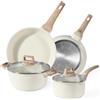 CAROTE Set di pentole antiaderenti, 6 pezzi, in granito bianco, piano cottura a induzione, naturali, atossiche, set di utensili da cucina con pentola, adatti a tutti i piani cottura