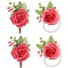 PATIKIL Set di Fiori da Polso e Boutonniere in Rosa, 4 Pezzi Fascia da Polso per Fiori da Sposa Bracciale Accessori per Uomo Donna Festa di Laurea Ballo di Fine Anno, Rosso