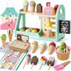 Atoylink Gelateria Giocattolo per Bambini, 32 PEZZI Giocattoli in Legno Carretto Gelati Giocattolo, Giochi Montessori, Regali Compleanno Natale per Bambini 3 4 5 6 Anni