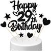 Conruich Decorazione per Torta di Compleanno 29 Anni - Cake Topper Happy 29th Birthday Nero - Stella Cuore per Festa Uomo Donna