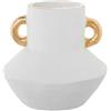 DRW Vaso da tavolo in ceramica con manici bianco e oro 23x23x23x23cm