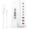 HONGYEE Caricatore USB C 268W GaN, usb c Power Adapter, 8 porte Multi usb c stazione di ricarica PD 3.0 Power Adapter, compatibile con iPhone/Samsung/Google/Laptop/MacBook Pro/MacBook Air