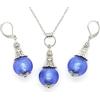 ThurColas Parure di gioielli orecchini e collana in acciaio e perle di vetro di Murano blu