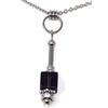 Generic Collana da donna in acciaio con pendente in vetro viola e strass con perla tubolare
