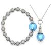 ThurColas Parure di gioielli con bracciale e collana in acciaio, ematite e perle di vetro di Murano blu turchese