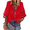 JECTZ Estate Donna Patchwork con Scollo a V con Camicia Womems Camicia Patchwork Manica 3/4 Camicia Casual Allentata Top Camicetta(Red/XXL)