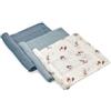 Jane Jané Set 3 Mussole Neonato 80x80 cm, Cotone e Bambù Naturale, Traspiranti, Multiuso, Antiallergiche, blu