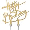 LINA OFFICINE GRAFICHE CREATIVE Cake Topper Happy Birthday Oro, Decorazione per Torta, 18 x 15 cm, con 2 Supporti