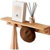 TREOAKWIS Appendiabiti da Parete Con Mensola, 70cm Mensola da Muro, Appendiabiti con 6 Ganci, Mensola da Parete in Legno, Mensola Galleggiante in Rovere Massello per Soggiorni, Cucine, Cappotti, Borse
