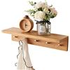 TREOAKWIS Appendiabiti da Parete Con Mensola, 50cm Mensola da Muro, Appendiabiti con 5 Ganci, Mensola da Parete in Legno, Mensola Galleggiante in Rovere Massello per Soggiorni, Cucine, Cappotti, Borse