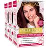 L'Oreal Paris L'Oréal Paris Tinta Permanente Excellence Creme 4.15 Castano Mogano Ghiaccio Colorazione Triplo Trattamento Copre 100% dei Capelli Bianchi Lunga Durata con Acido Ialuronico - 3 Tinte