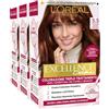 L'OREAL PARIS L'Oréal Paris Tinta Permanente Excellence Creme 5.5 Castano Chiaro Mogano Colorazione Triplo Trattamento Copre 100% dei Capelli Bianchi Lunga Durata con Acido Ialuronico - 3 Tinte