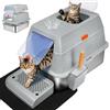 SZEETECH Lettiera per gatti grande XL, in acciaio inox con coperchio, in acciaio inox con coperchio, scatola per gatti chiusi, bordo alto, due ingressi, pala + tappetino + passo pedale, 60 x 40 x 39,5