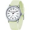 PINDOWS Orologi da polso analogici al quarzo da donna con cinturino in silicone per ragazze, signore, studentesse, facili da leggere, impermeabili. (Grün Silber)